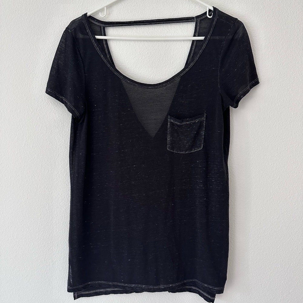 Black sheer open back blouse